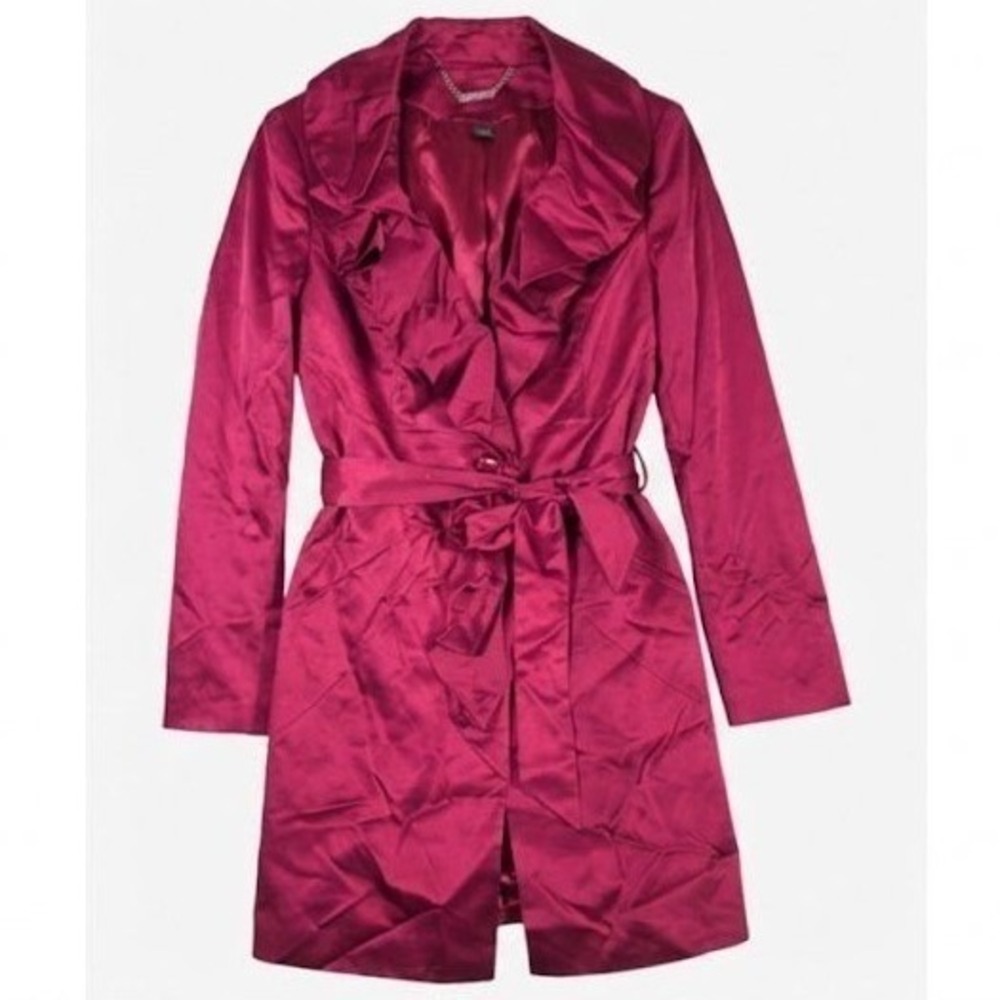 White‎ House Black Market Satin Ruffle Jacket Trench Coat Large Pink Barbiecore